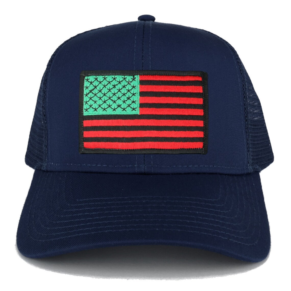 Armycrew XXL Oversize USA Flag Patch Trucker Baseball Cap - Red Grey Design, Mesh Back, Black