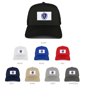 New Massachusetts Home State Flag Embroidered Patch Mesh Trucker Cap