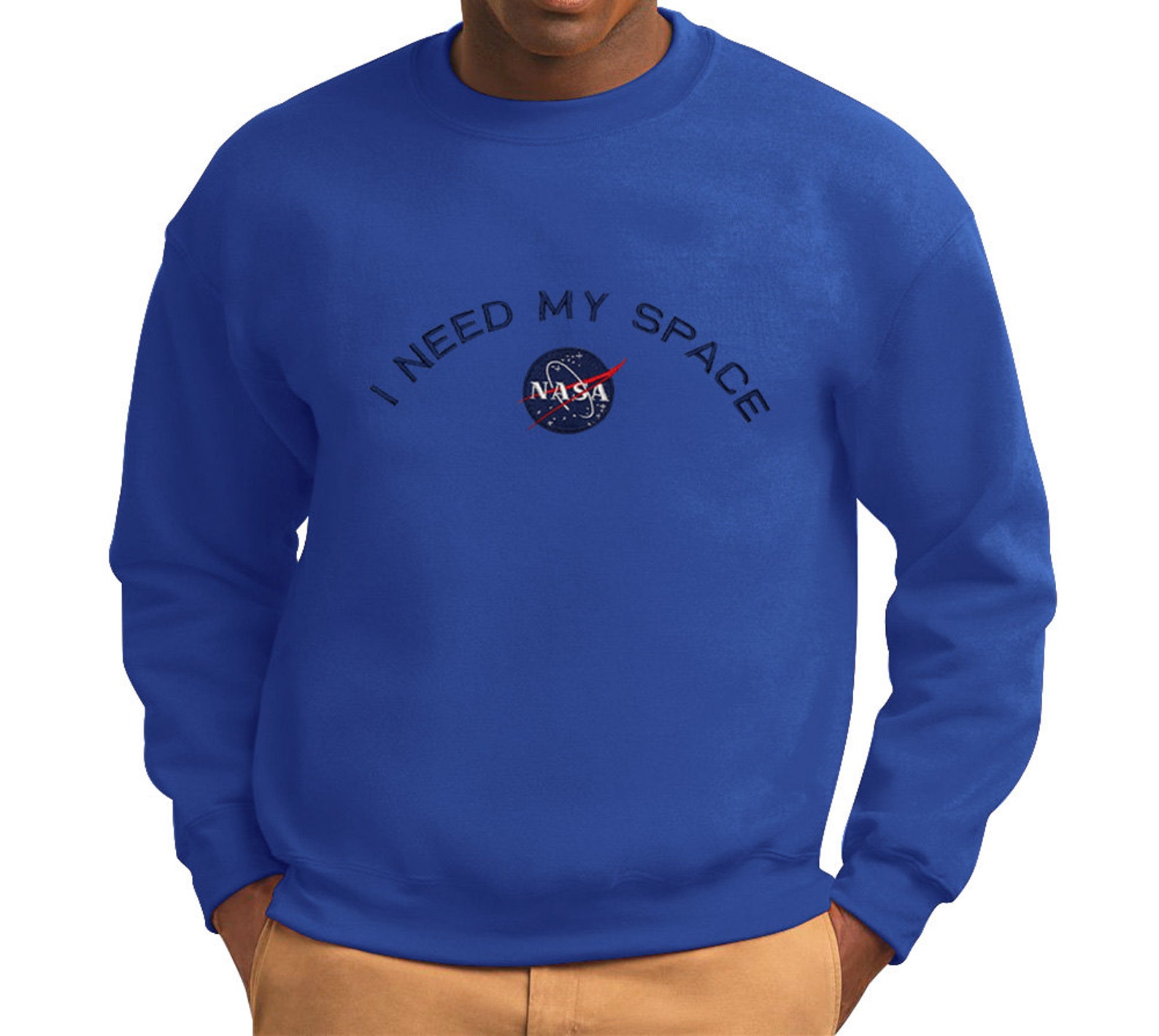 Men's NASA I Need My Space Insignia Embroidered Crewneck Sweatshirt ...