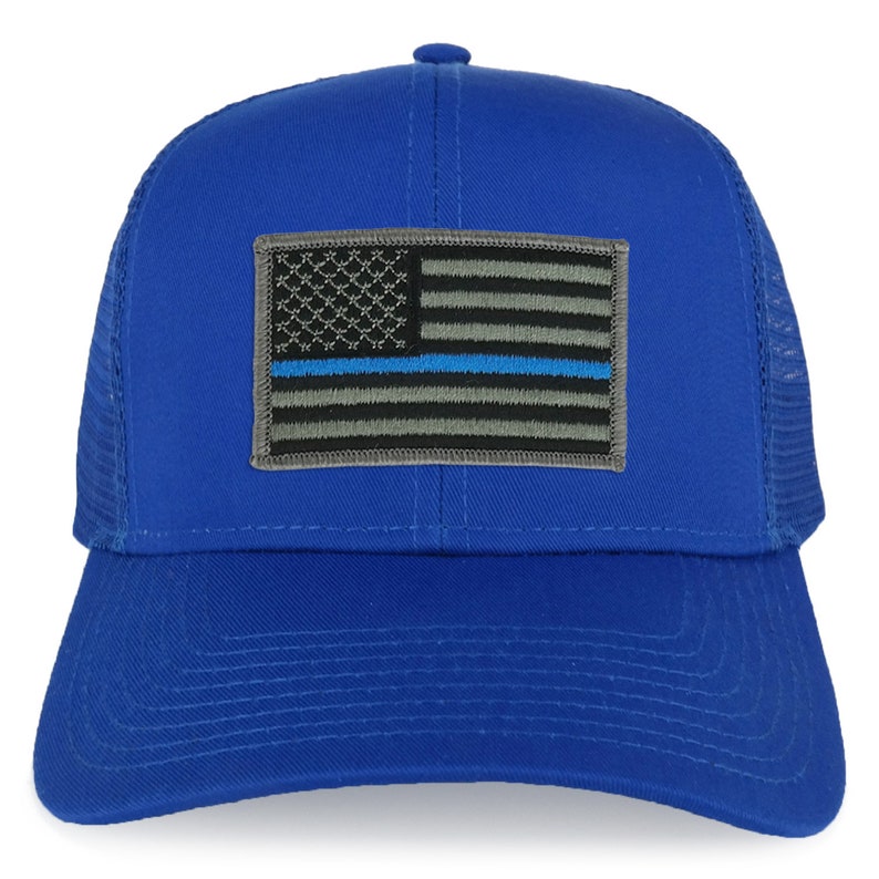 30-287XX-USA-FLAG-TBL xxl Oversize Thin Blue Line usa Flag Patch Mesh Back Trucker Baseball Cap