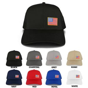 Small Yellow Side American Flag Embroidered Iron on Patch Trucker Mesh Cap (30-287-USA-FLAG-11A)