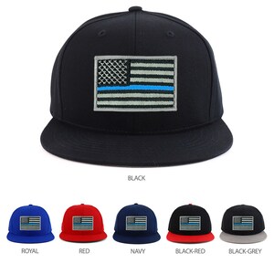 Thin Blue Line American Flag Patch Youth Size Flatbill Snapback Baseball Cap