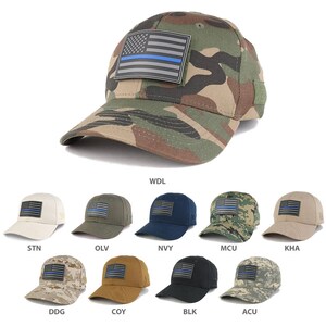 Thin Blue Line USA Flag 3-D Rubber Tactical Patch Adjustable Structured Operator Cap (T90-USA-TBL-T75)
