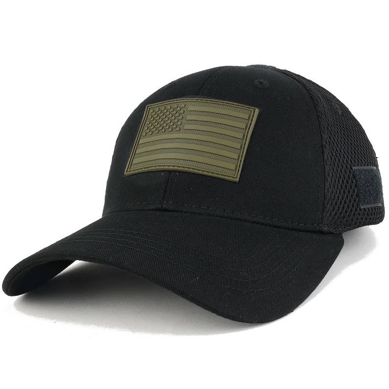 US American Flag Olive 2 Rubber 3D Tactical Patch Low Crown Adjustable Mesh Cap T90-USA-OLV2-T80 image 3