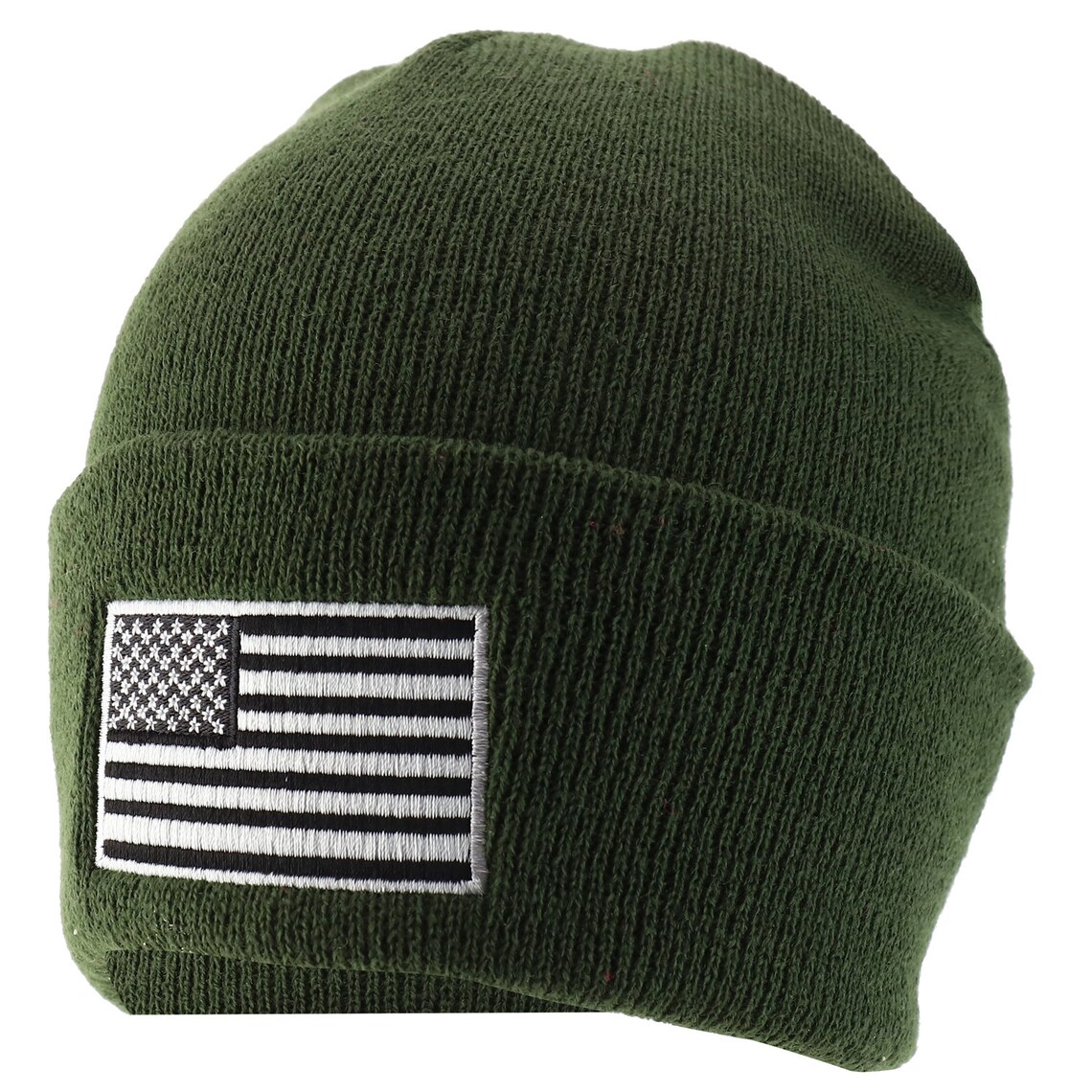 Armycrew Grey American Flag Beanie - Made In USA Embroidered Knit Cuff Hat