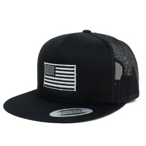 Oversize XXL Grey American Flag Embroidered 5 Panel Flatbill Snapback Mesh Cap