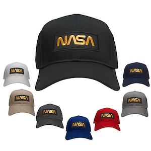 NASA Worm Gold Text Embroidered Iron On Patch Snapback Baseball Cap (27-079-PM302)