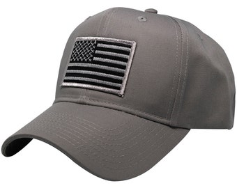 Subdued Grey American Flag Embroidered Iron On Patch Ball Cap - 2 Colors
