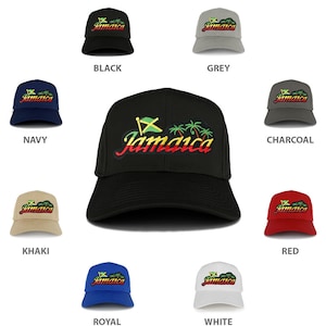 RGY Rasta Jamaica Text Island Palm Tree Iron on Patch Adjustable Baseball Cap (27-079-JAM-ISLAND)