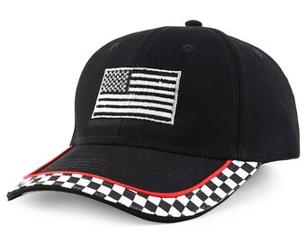 Grey American Flag Low Profile Racing Cap Fits Kid to Adult