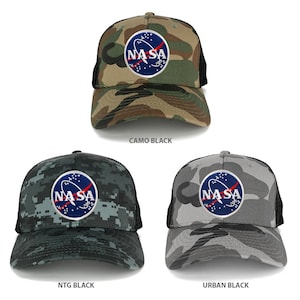 NASA Round Meatball Bordado Hierro en Parche Camo Ajustable Malla Trucker Cap (1054-MEATBALL)