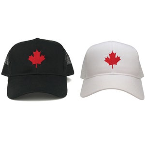Canada Maple Leaf Embroidered Adjustable Mesh Trucker Baseball Cap - 2 Colors
