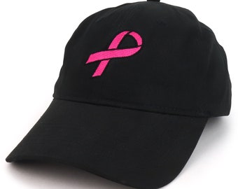 Large Breast Cancer Pink Ribbon Embroidered Brushed Soft Cotton Cap