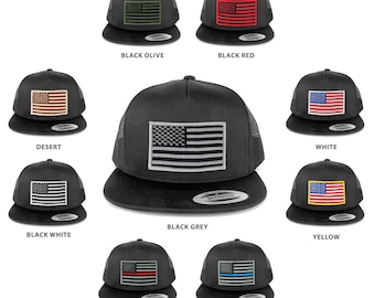 FLEXFIT 5 Panel American Flag Patched Snapback Mesh Charcoal Cap - Charcoal (6006-char)