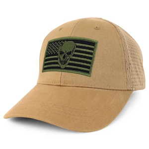 Olive Skull USA Flag Hook and Loop Patch Tactical Mesh Back Cap (EC-74234-MESH)