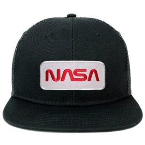 Oversize XXL NASA Worm Red Text Patch Flatbill Mesh Snapback Cap