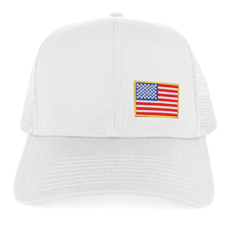 Small Yellow Side American Flag Embroidered Iron on Patch Trucker Mesh Cap 30-287-USA-FLAG-11A image 9