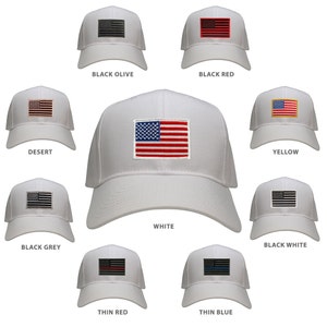USA American Flag Logo Embroidered Iron On Patch Snap Back Cap - WHITE (27-079-WHITE)