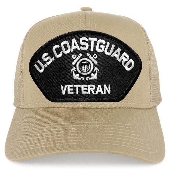 US Coast Guard Veteran Large Embroidered Patch Adjustable Mesh Trucker Cap