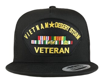 Oversize XXL Vietnam Desert Storm Veteran Patch 5 Panel Flatbill Snapback Mesh Cap
