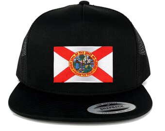 New Florida State Flag Patch 5 Panel Flatbill Snapback Mesh Cap