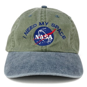 I NEED MY SPACE Nasa Meatball Embroidered 100% Cotton Cap Olive Navy image 1