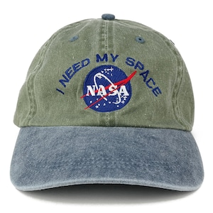 I NEED MY SPACE Nasa Meatball Embroidered 100% Cotton Cap - Olive Navy