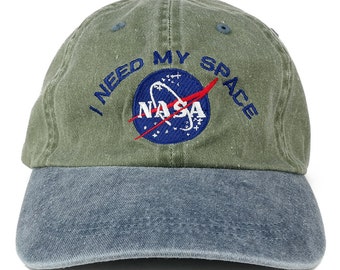 I NEED MY SPACE Nasa Meatball Embroidered 100% Cotton Cap - Olive Navy