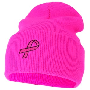 Sensibilisation au cancer du sein Ruban rose Brodé Long Beanie Rose chaud ou Noir image 1