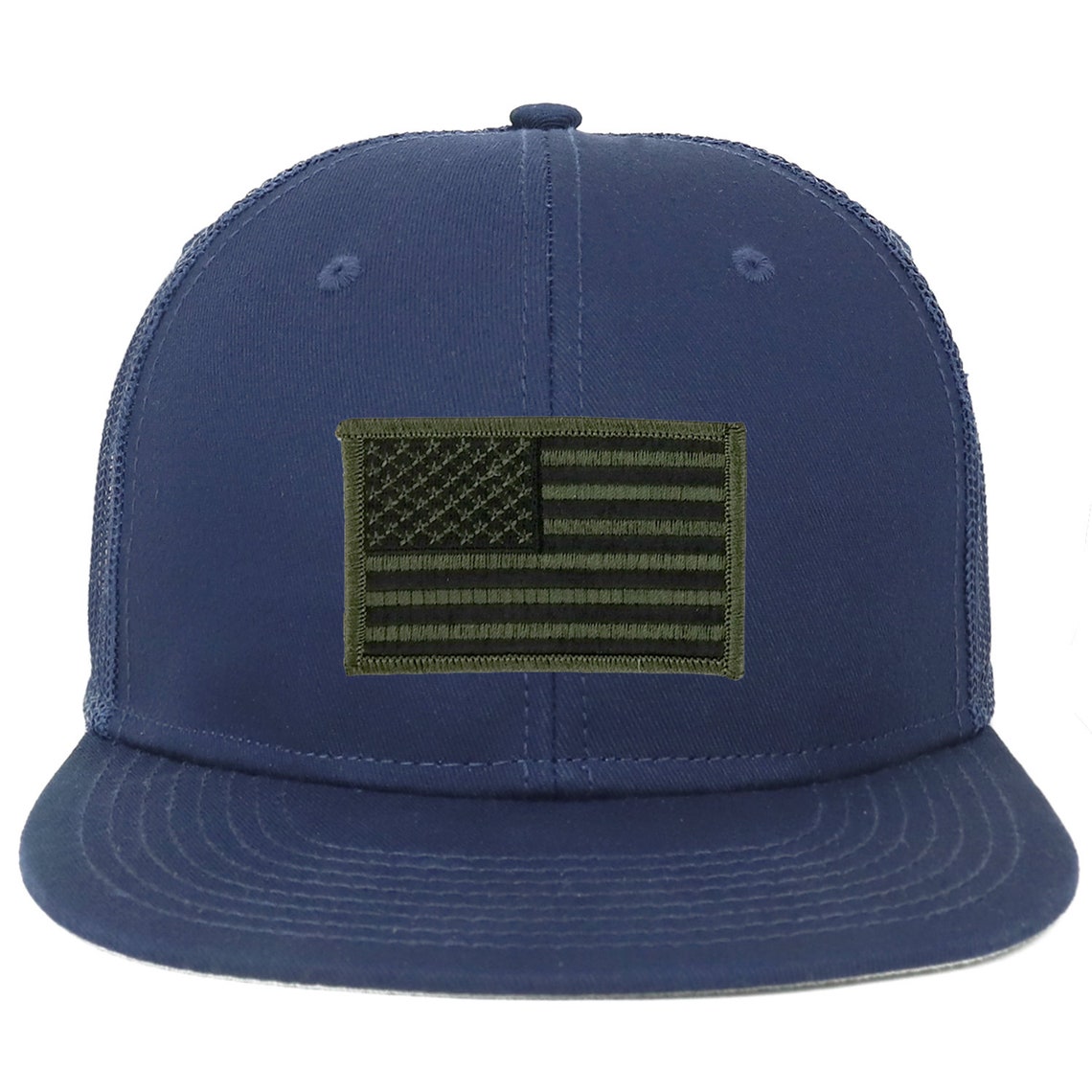 thumbnail image 2 of Armycrew Oversize XXL USA Flag Patch Trucker Hat - Flat Bill Mesh Snapback, Unisex 2 of 4
