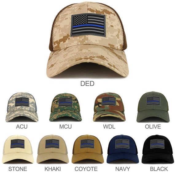 Armycrew Thin Blue Line USA Flag 3-D Rubber Tactical Patch Adjustable Structured Operator Cap