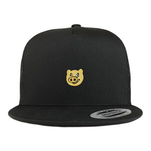 Gold Pig Embroidered Patch 5 Panel Flatbill Trucker Mesh Back Cap (KP0032-FLX-6006)