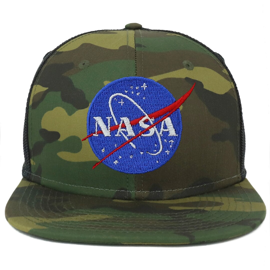 Oversize XXL NASA Insignia Logo Patch Camouflage Flatbill Mesh Snapback ...
