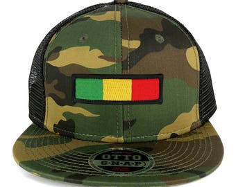 Rasta Green Yellow Red Embroidered Iron on Patch Camo Flat Bill Snapback Mesh Cap (153-1120-AFRICA-29)