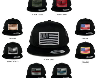 FLEXFIT 5パネル アメリカ国旗パッチ スナップバック メッシュ キャップ - ブラック (6006-blkmesh)