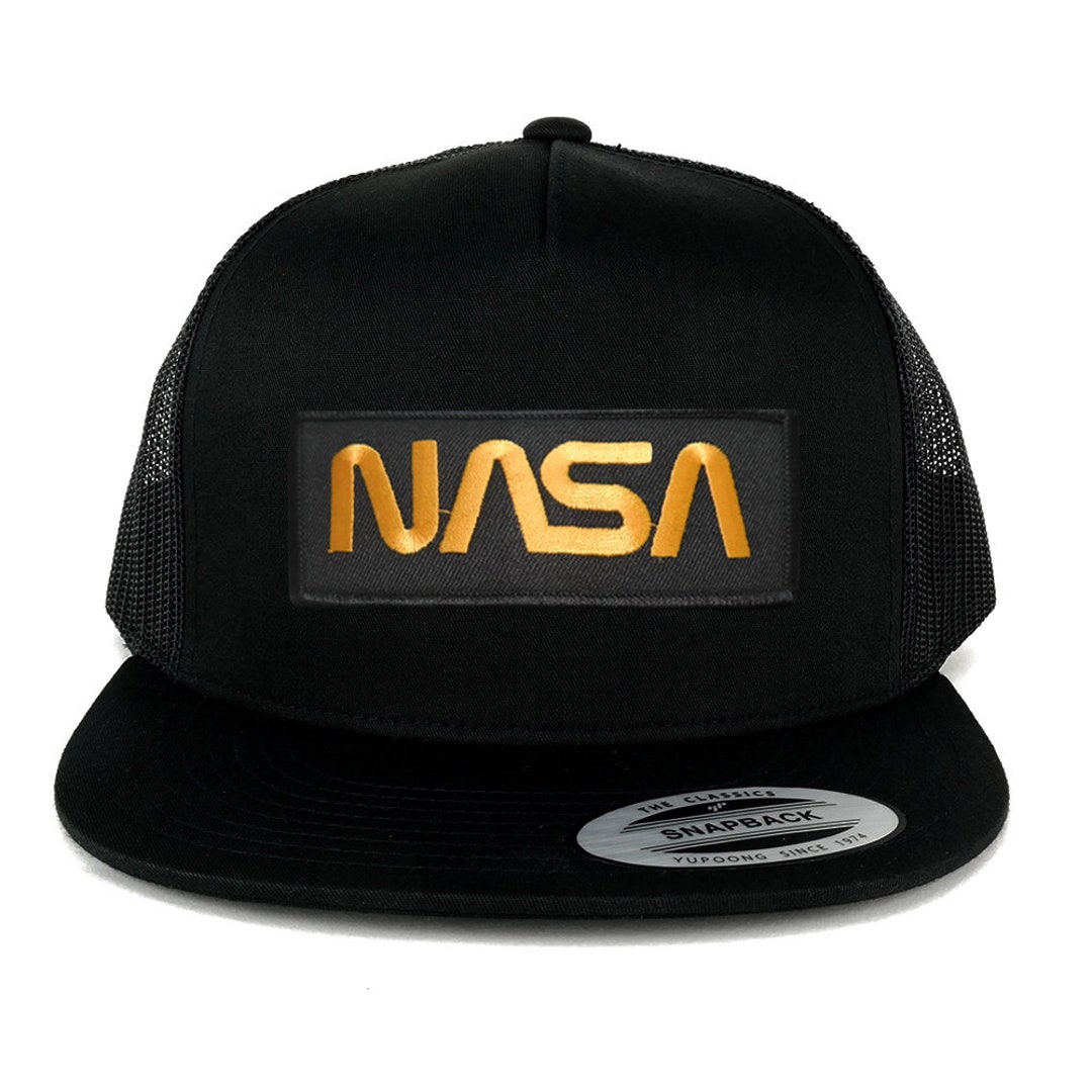 Oversize XXL NASA Worm Gold Text Patch 5 Panel Flatbill Snapback Mesh ...