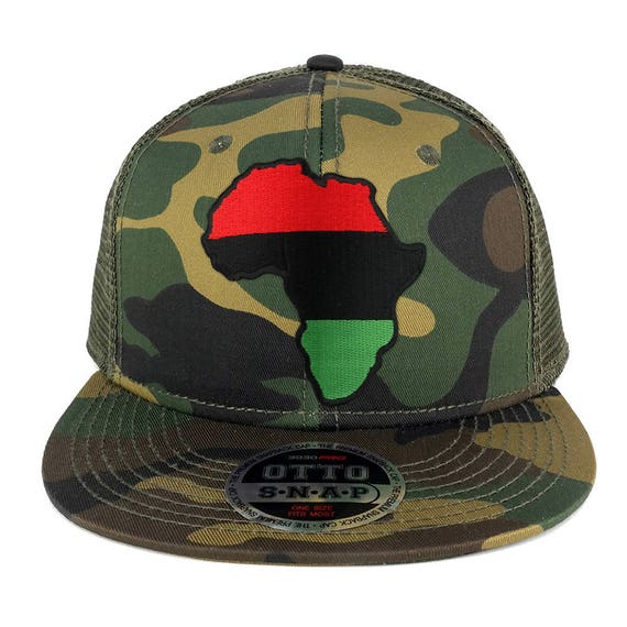 RGY Africa Map and Rasta Lion Embroidered Patch Camo Flat Bill Snapback Mesh Cap