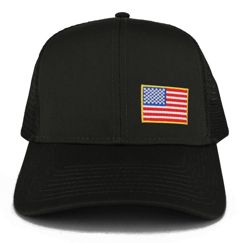 Small Yellow Side American Flag Embroidered Iron on Patch Trucker Mesh Cap 30-287-USA-FLAG-11A image 2