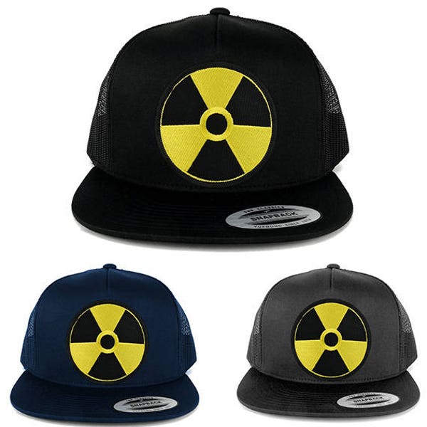 5 Panel RADIATION Circular Black Yellow Embroidered Patch Flat Bill Mesh Snapback (6006-OTHER-34)