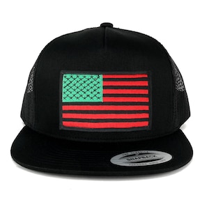Oversize XXL Rosso Verde Nero USA Flag Patch 5 Pannello Flatbill Snapback Mesh Cap