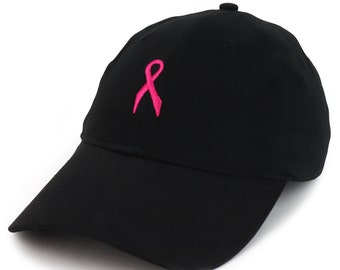 Small Breast Cancer Awareness Ribbon Embroidered Brushed Cotton Cap
