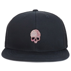 Oversize 2XL Glitter Shiny Skull Patch Structured Mesh Back Flatbill Snapback Cap