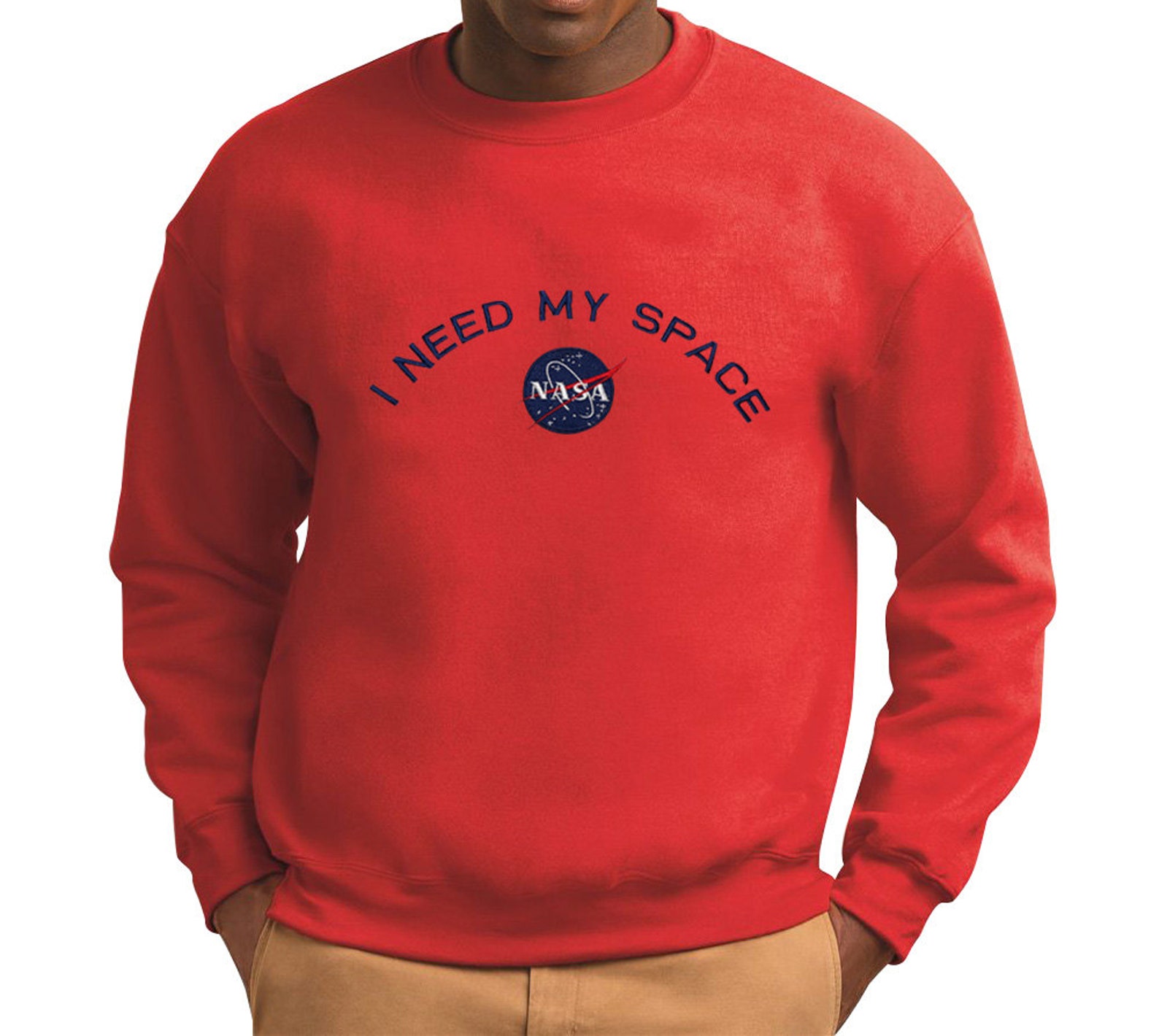 Men's NASA I Need My Space Insignia Embroidered Crewneck Sweatshirt ...
