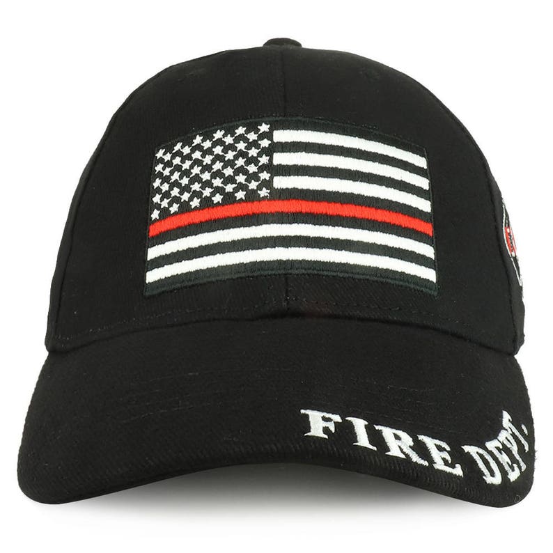 Fire Dept USA Flag Thin Red Embroidered Structured Cotton Twill Baseball Cap EE-CP01703 image 2