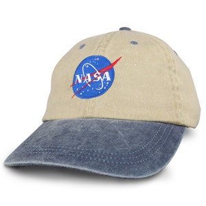 Boné de algodão tingido com pigmento de 2 tons bordado NASA INSIGNIA - Boné cáqui