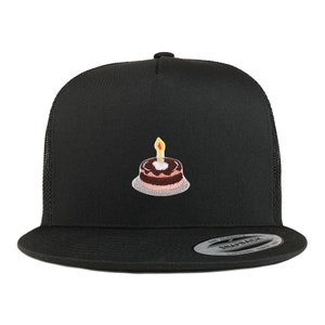 Birthday Cake Embroidered Patch 5 Panel Flatbill Trucker Mesh Back Cap (KP0034-FLX-6006)