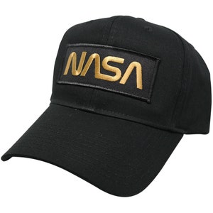 NASA WORM Text Embroidered Patch Baseball Cap Gold Black - Etsy