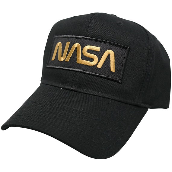 NASA WORM Text Embroidered Patch Baseball Cap Gold Black | Etsy