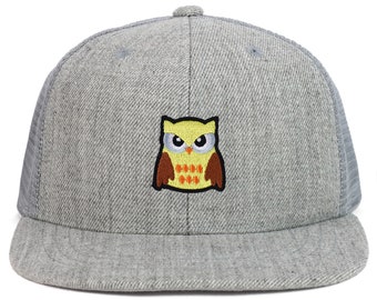 Youth Size Owl Patch Structured Mesh Back Flatbill Snapback Cap