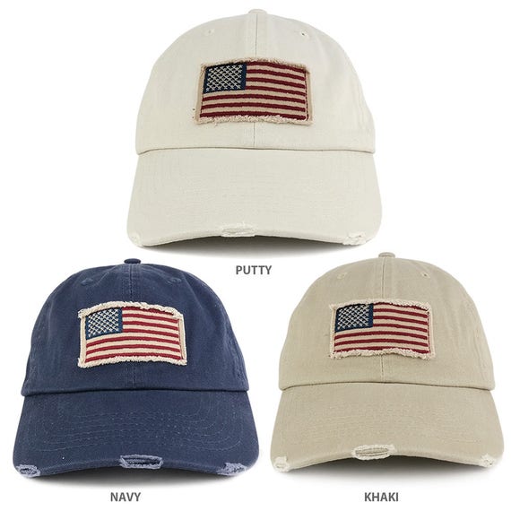 Washed Frayed Bill USA American Flag 